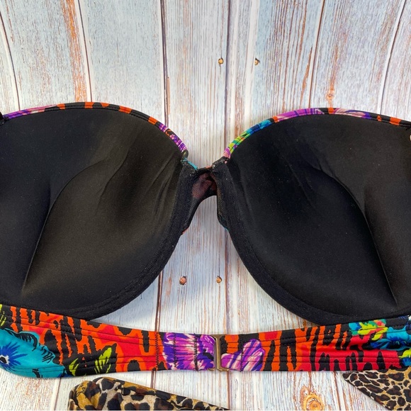 Victoria's Secret Bombshell Swim Bikini Hot Orchid Leopard 36/38 C or D Large - Picture 8 of 12